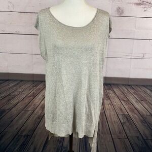 Eileen Fisher Shirt Top Women Large Gray Silk Linen Tunic Lagenlook Minimalist